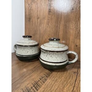 Vintage Otagiri Set of 2 Soup Mugs MCM Stoneware Stripe Japan